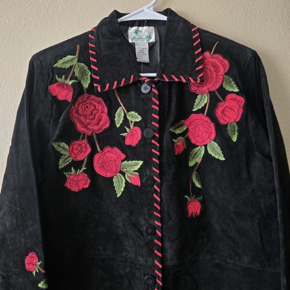 QUACKER FACTORY XS Black Leather Jacket Embroidered Biker Romantic Western NWT - Picture 6 of 14
